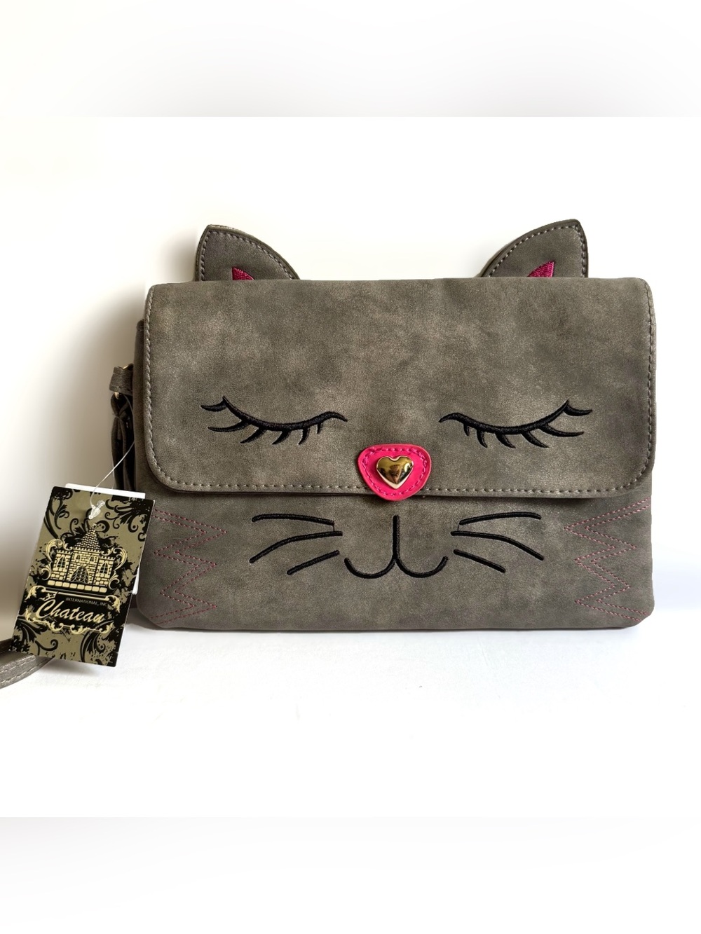 NWT Chateau Kitty Cat Face Clutch Wristlet Wallet Bag Cute Kawaii Kitten